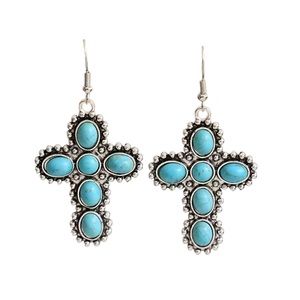 Silver and Turquoise Cross Drop Earrings